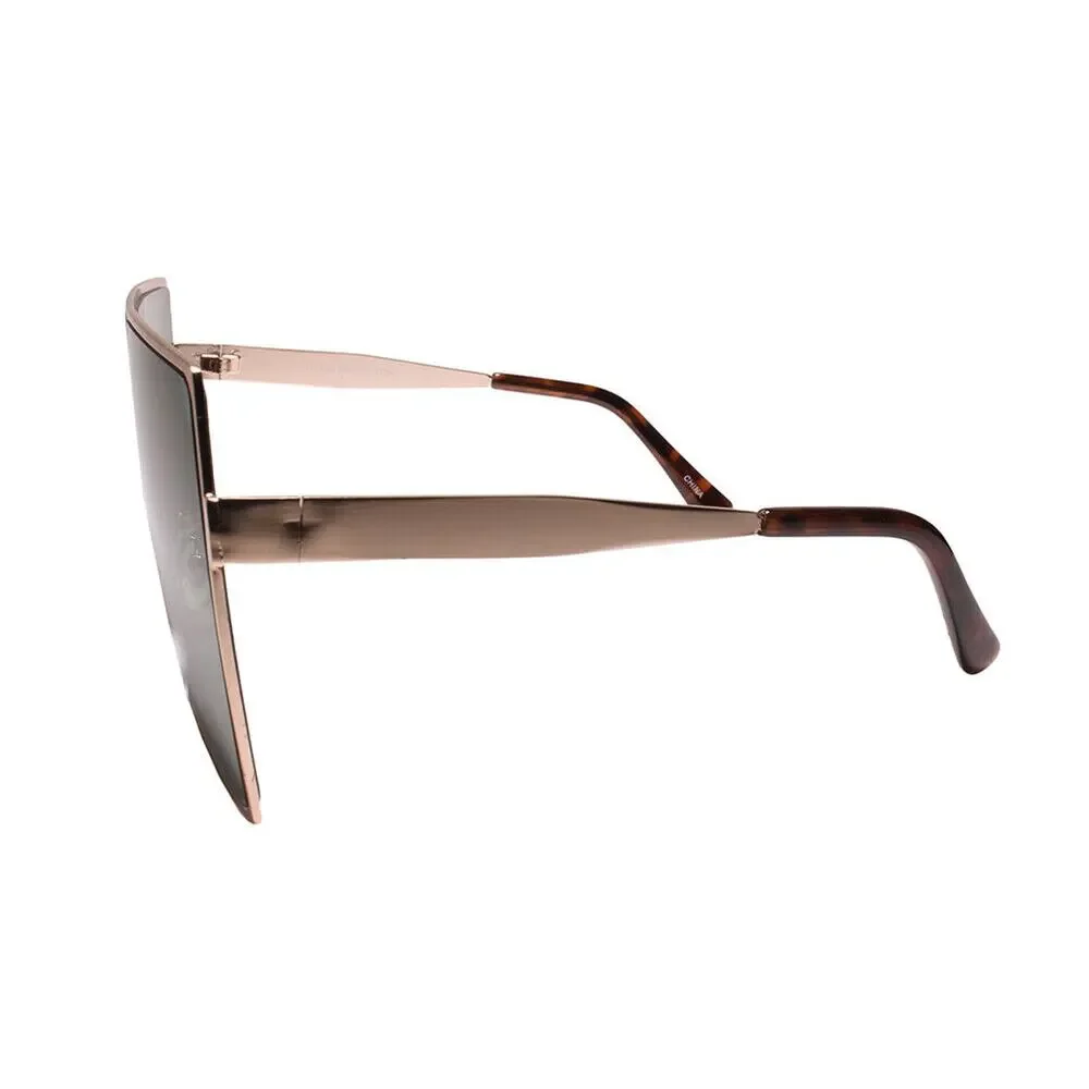 Contemporary Glam XXL Oversized Fashion Metal Square Gold Sunglasses Women